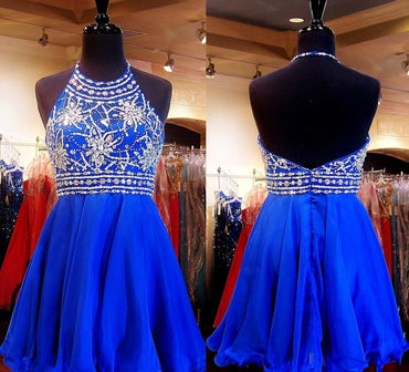Royal Blue Sparkle Beautiful Beadding Halter Homecoming/Cocktail Dresses,Sweet 16 Dress IN278