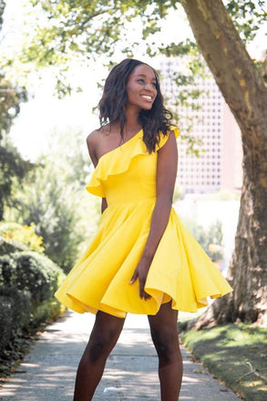 Simple Yellow Short Prom Dress, One Shoulder Homecoming Dress INP33