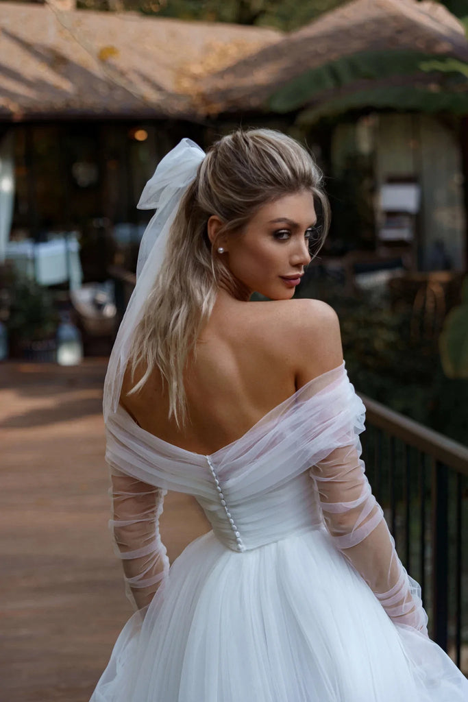 Popular Wedding Dresses, Off Shoulder Long Bridal Gowns, Tulle Newest Wedding Dresses IN1984