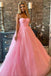 Shiny A Line Pink Tulle Spaghetti Straps Sparkly Long Prom Dress IN1969
