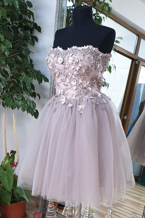 Cute Sweetheart Tulle Lace Beads Short Prom Dress, Homecoming Dress INP35