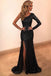 Black One Shoulder Mermaid Sequins Long Prom Dress with Slit Evening Dress INDP9