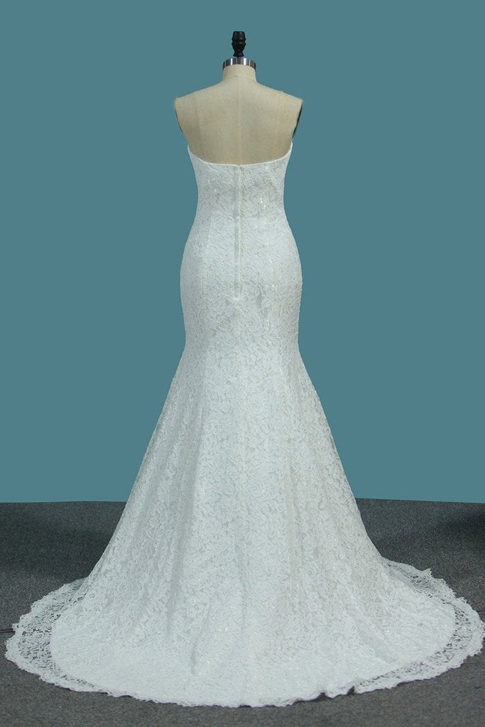 Charming Lace Mermaid Sweetheart Sweep Train Wedding Dresses INE72