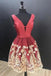 Charming A-Line V Neck Sleeveless Red Short Homecoming Dress With Lace Appliques IND22