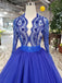 Royal Blue Tulle Long Sleeves Prom Dresses, Quinceanera Dresses INK8