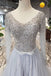 Long Sleeves V Neck Tulle A Line Sequins Prom Dresses INK10