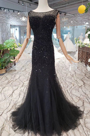 New Arrival Sequins Bodice Prom Dresses Tulle Mermaid Sweep Train INK11