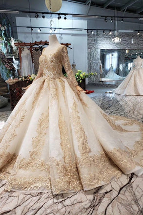 New Arrival Prom Dresses Long Sleeves Ball Gown Scoop With Applique Beads Lace Up Back INK16