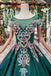 New Arrival Prom Dresses Short Sleeves Green Ball Gown With Applique Beads INK18
