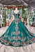 New Arrival Prom Dresses Short Sleeves Green Ball Gown With Applique Beads INK18