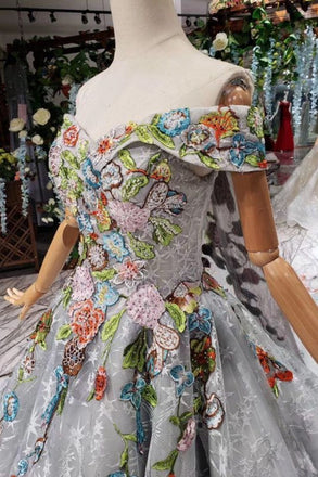 Princess Prom Dresses Off The Shoulder Lace Up Back Appliques Tulle INL18