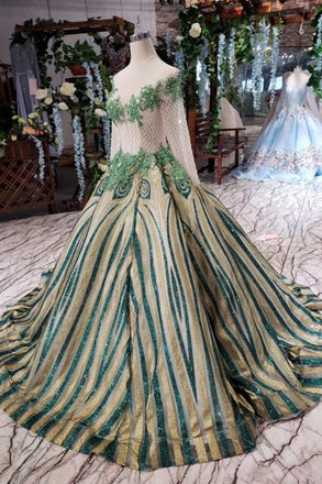 Elegant Scoop Long Sleeves Lace Up Back Sweep Train Prom Dresses INL22