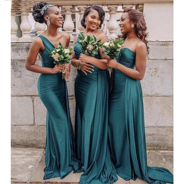 One Shoulder Silk Satin Mermaid Bridesmaid Dresses Wedding Party Bridesmaid Gowns IN1836