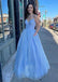 A-Line V Neck Long Floor-Length Sparkly Tulle Prom Dress With Pockets IN2006