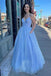 A-Line V Neck Long Floor-Length Sparkly Tulle Prom Dress With Pockets IN2006