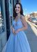 A-Line V Neck Long Floor-Length Sparkly Tulle Prom Dress With Pockets IN2006