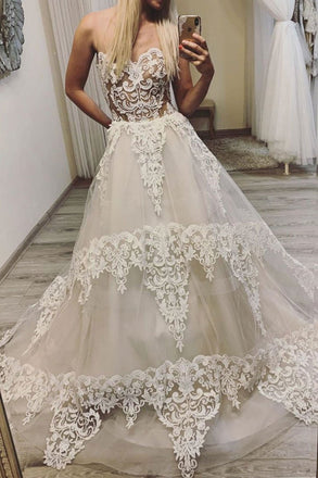 Ivory Sweetheart A Line Lace Appliques Long Prom Dresses INP85