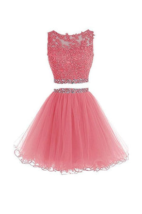 Two Pieces A Line Tulle Applique Short Homecoming/Prom Dresses With Beads IN341