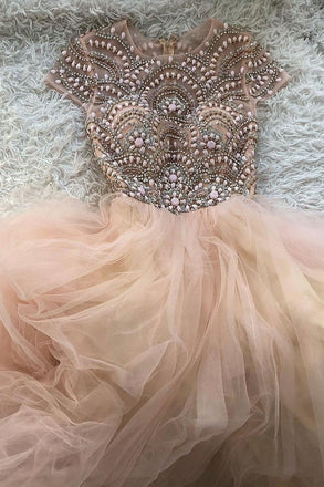Pink Tulle Beads Long Prom Dress A Line Formal Evening Dress INP61