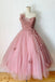 Pink Spaghetti Straps Tulle Tea Length Prom Dress Bridesmaid Dress INQ47