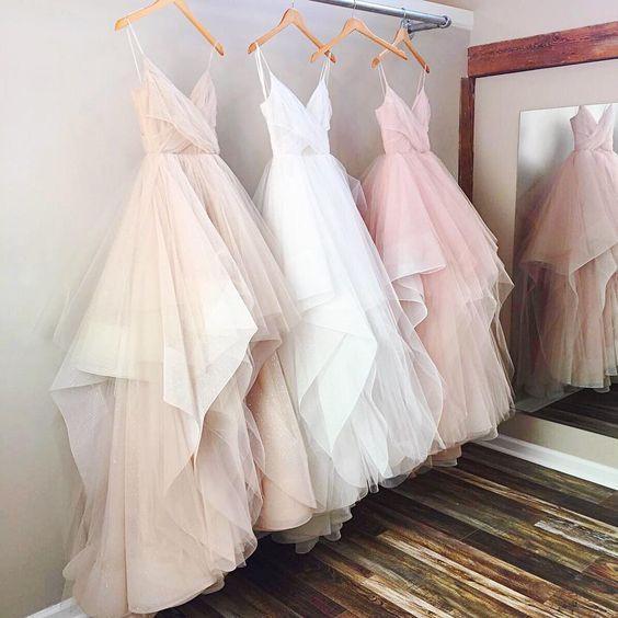 Simple A-line V-neck Spaghetti Straps Long Wedding Dress INC83
