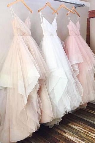 Simple A-line V-neck Spaghetti Straps Long Wedding Dress INC83