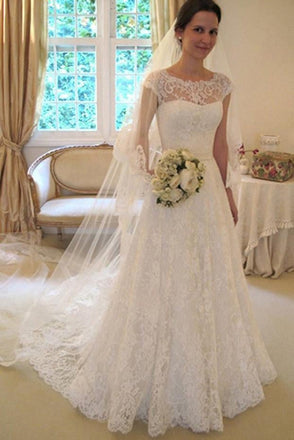 Cap Sleeve Lace A Line Long Affordable Wedding Dresses INC70