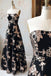 A Line Strapless Black Sequin Long Prom Dress Charming Evening Dress INQ48