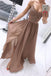Chiffon A Line Spaghetti Straps Appliques Long Prom Dresses With Slit INS68