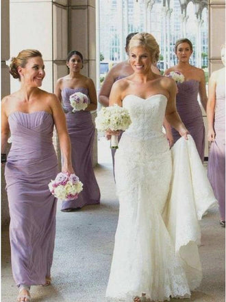 Sheath Sweetheart Floor-Length Lilac Ruched Chiffon Bridesmaid Dresses INS41