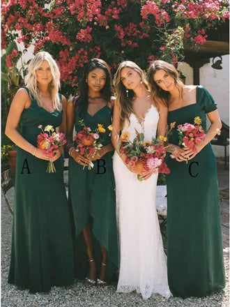 A-Line Dark Green Chiffon Long Cheap Bridesmaid Dress INS47