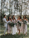 A-Line Off-the-Shoulder 3/4 Sleeves Asymmetry Blush Lace Bridesmaid Dresses INR94