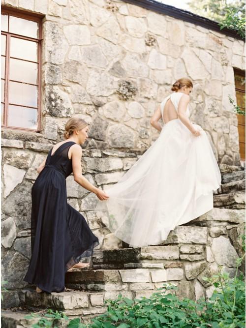 A-Line Round Neck Floor-Length Navy Blue Chiffon Bridesmaid Dresses INR93