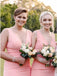 Mermaid V-Neck Sweep Train Pink Satin Simple Bridesmaid Dresses INR28