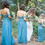A-Line Off-the-Shoulder Sky Blue Chiffon Long Bridesmaid Dresses ING60