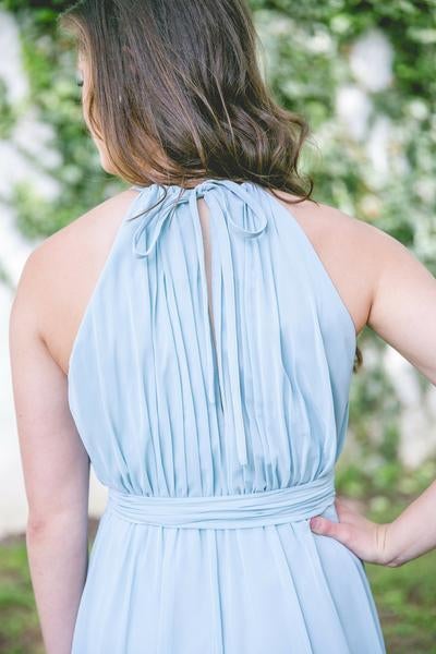 Best A Line Floor-Length Split Blue Chiffon Sleeveless Bridesmaid Dress IN935