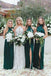 Sheath High Neck Floor-Length Dark Green Long Bridesmaid Dresses with Split INR91