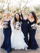 Mermaid Spaghetti Straps Sweep Train Navy Blue Long Bridesmaid Dresses INR25