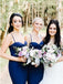 Mermaid Spaghetti Straps Sweep Train Navy Blue Long Bridesmaid Dresses INR25