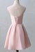 A Line Knee-Length Open Back Pink Satin Homecoming Dress With Flower Appliques IN384