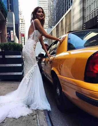 Sexy Mermaid Backless Long Tulle Wedding Dresses,White Beidal Dress stunning IN439