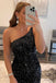 One-Shoulder Black Sequins Tight Backless Mini Homecoming Dresses INHD23