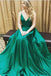 A-line V-neck Spaghetti Straps Long Simple Green Cheap Prom Dresses K734