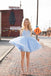 Blue V Neck Tulle Short Prom Dress, A Line Cheap Homecoming Dress INP46