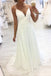 White V Neck Straps Chiffon Long Prom Dress A Line Evening Dress INQ38