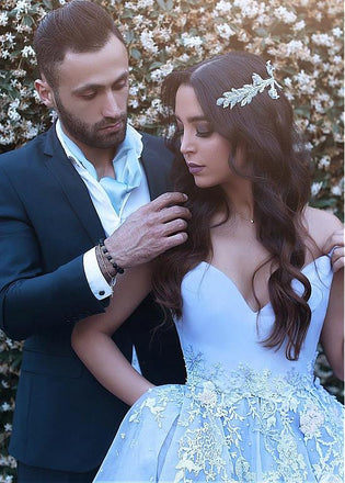 Wonderful Ball Gown Appliques Prom Dresses,Formal Blue Evening Dresses,Quinceanera Dresses IN357