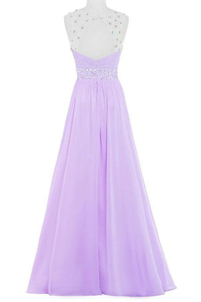 Simple Violet Chiffon Beading Cheap Elegant Long High Low Prom Dresses K741