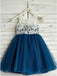 A-Line Round Neck Navy Blue Tulle Flower Girl Dress with Lace INP18