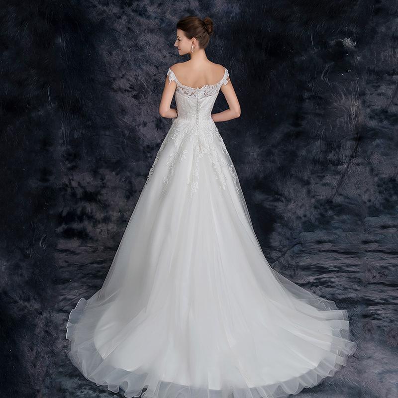 A Line Off the Shoulder Appliques Tulle Long Wedding Dress, Bridal Dresses INQ26