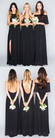 Black Chiffon Mismatched Elegant Long Bridesmaid Dresses For Weddings IN446